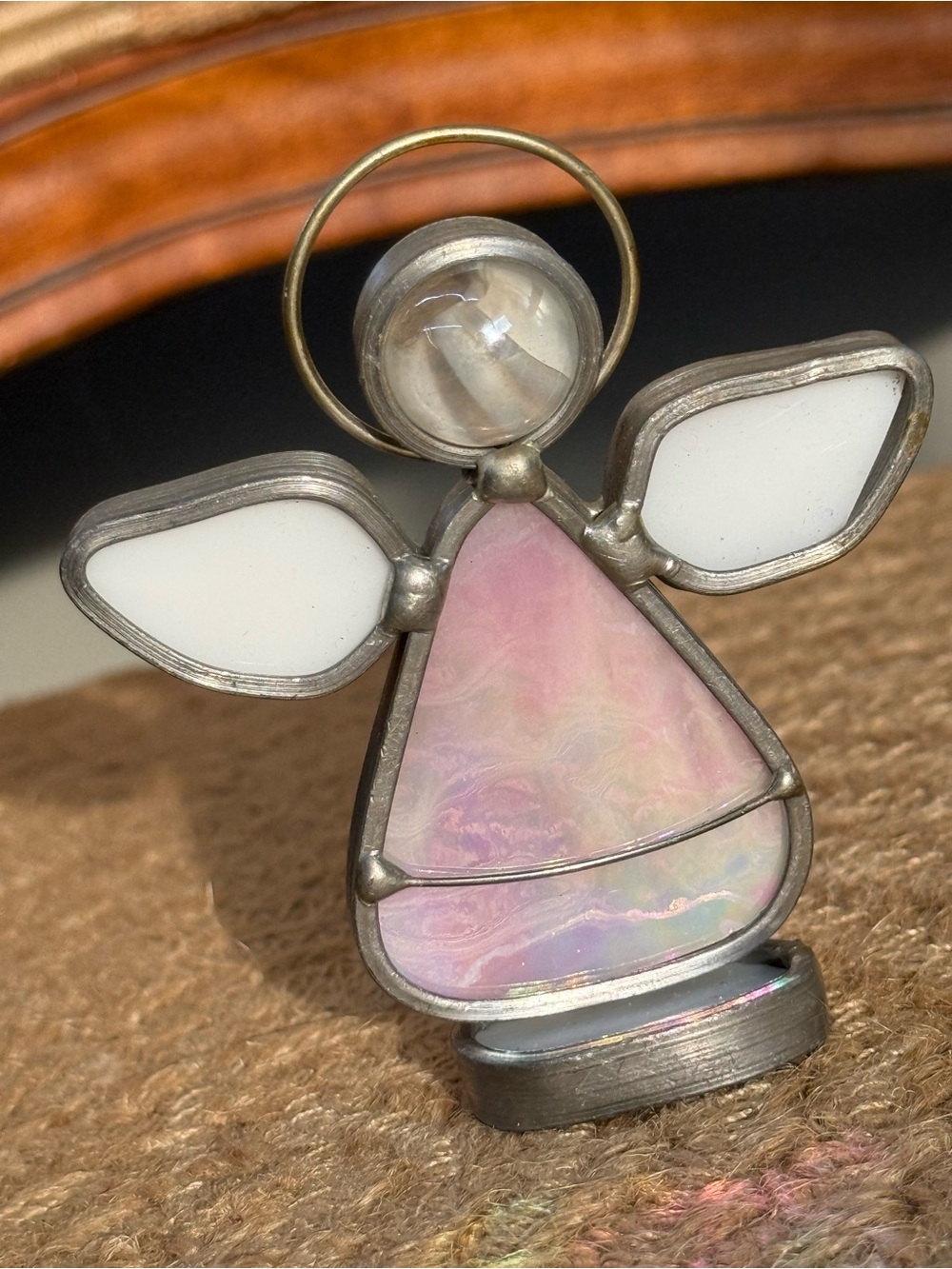 Vintage handmade stained glass angel with marble head 3 inches